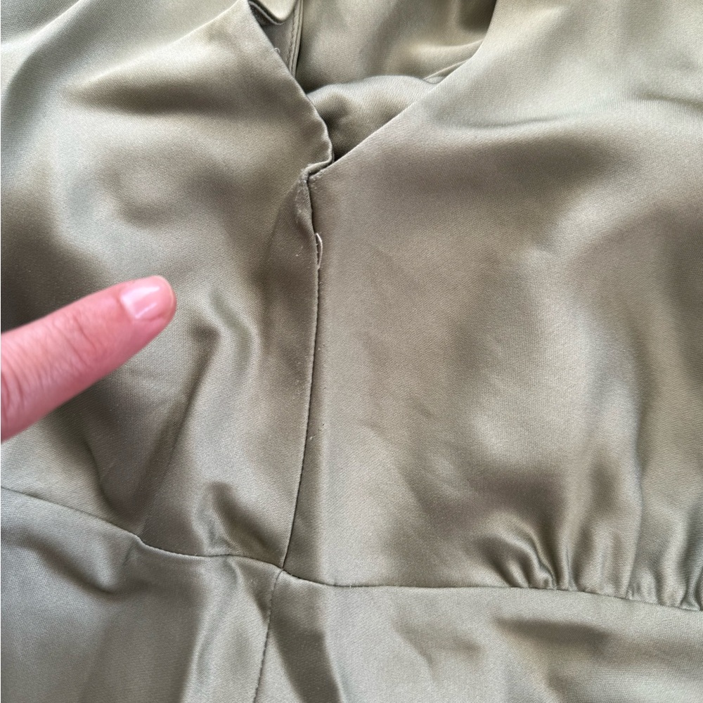 Reformation Satin Maxi Dress Sage Green tag 12 tailored to fit size 10 long - Picture 11 of 11